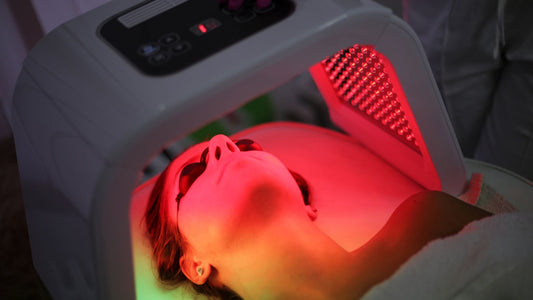 Red Light Therapy Device In Use by Woman Laying Down