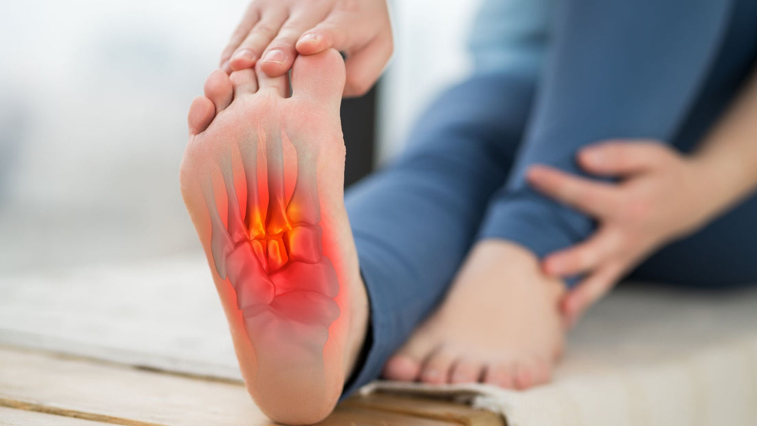person stretching foot up close