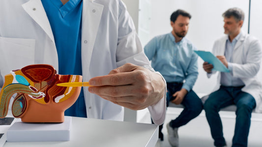 picture of doctor pointing at diagram of prostate