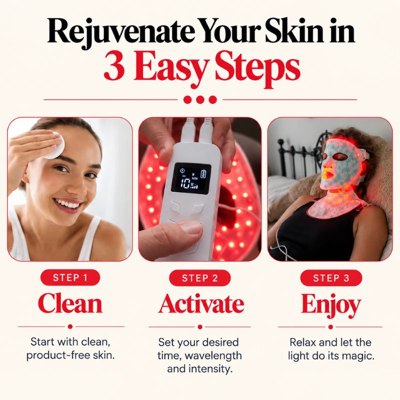 3steproutineforusingtheledlighttherapymask