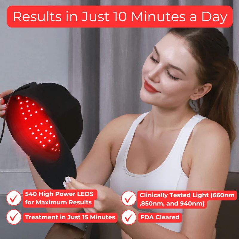Red_light_therapy_cap_with_180_leds_key_benefits_with_lady_holding_cap_in_hands