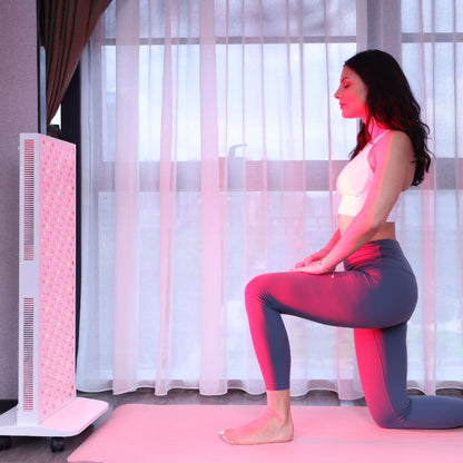 WomanStretchingInfrontofRedLightPanel