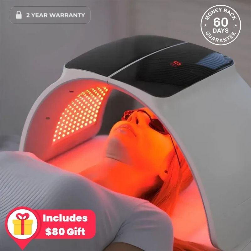 Woman Laying Under LED Light Therapy Machine