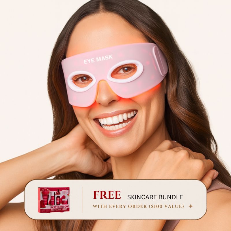 Woman_Wearing_red_light_therapy_eye_wrap_with_offer_2