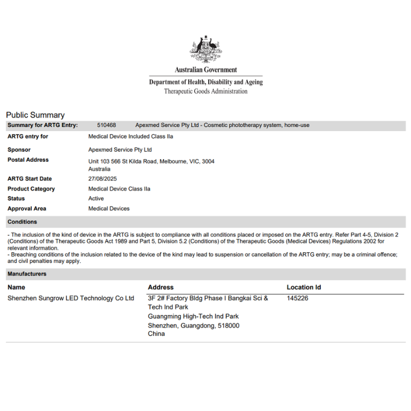 laser mask tga approval