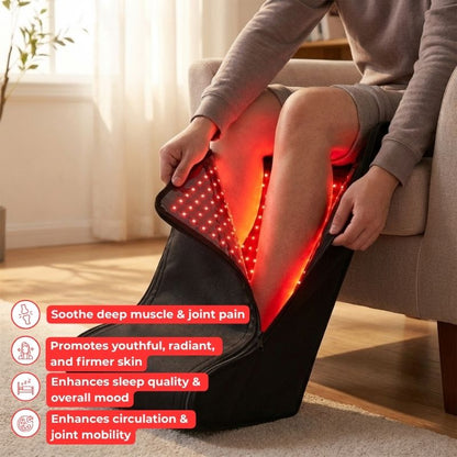 manopeningredlighttherapyforlegswhilezippingitup