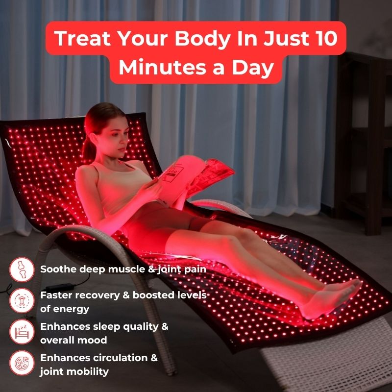 woman_laying_on_laser_light_therapy_mat_while_reading_magazine