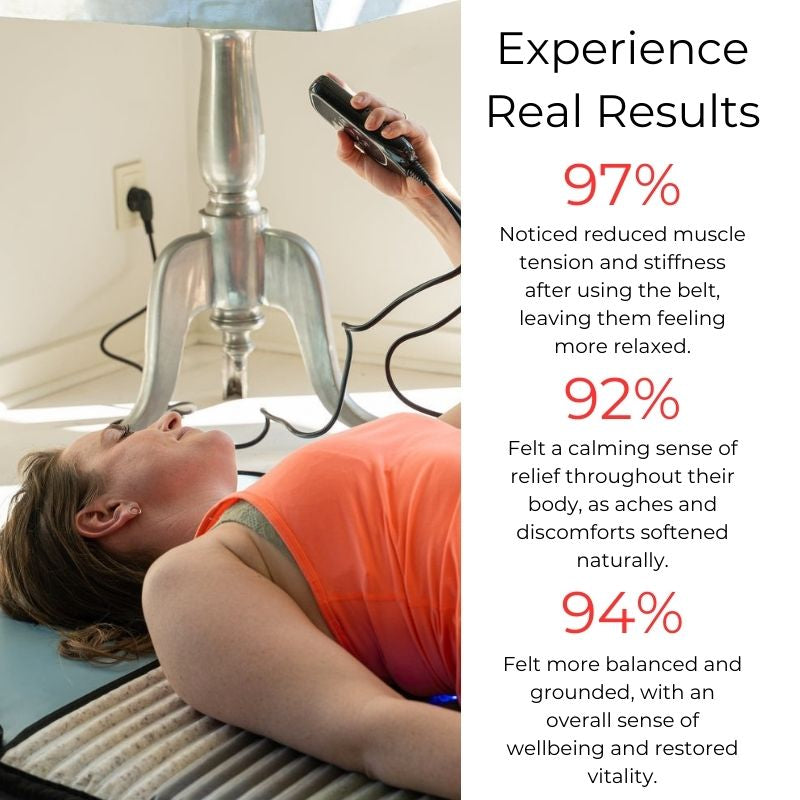 woman looking at controller while on Full Body Pemf Mat with results