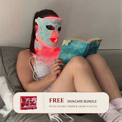 woman reading while wearing mask