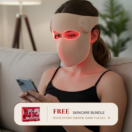 woman using laser mask with offer text
